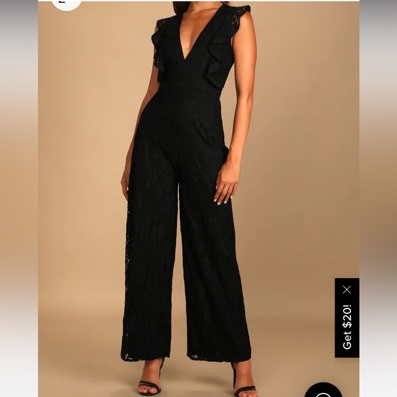 Lulus Molinetto Black Lace Ruffled Sleeveless Jumpsuit - Picture 2 of 9